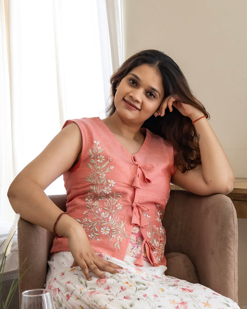 Vasara | By Vreya | Embroidered Vest | Blush Pink